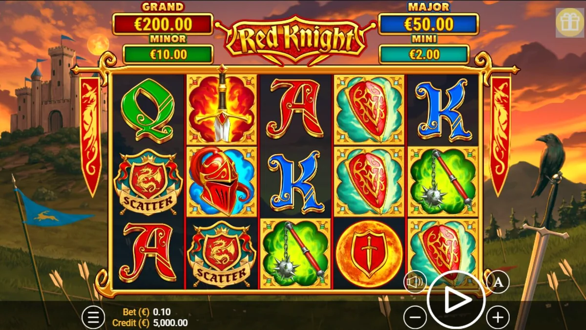 Tampilan visual slot Red Knight dengan tema ksatria dan api